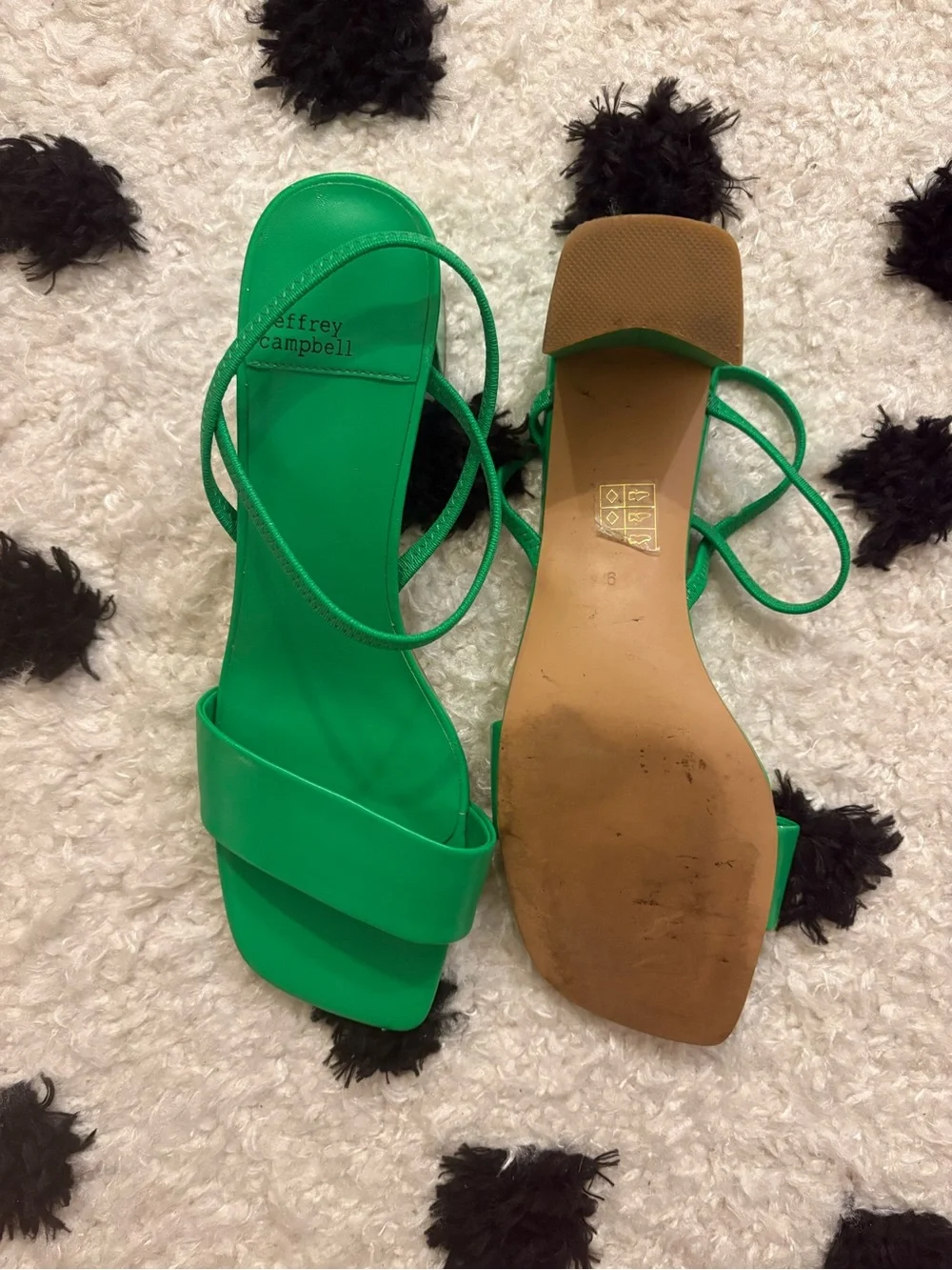 Jeffrey Campbell Emerald Green Square-Toe Strappy Sandals